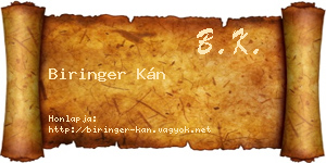 Biringer Kán névjegykártya